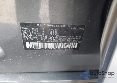 2023 Subaru Legacy Premium z USA, uszkodzony, nr VIN 4S3BWAD68P3004611